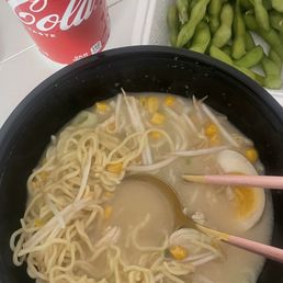 Creamy Chicken Ramen, Edamame, and Coke Creamy Chicken Ramen, Edamame, and Coke