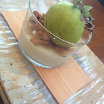Zuma - HONEY YUZU CUSTARD with mandarin shiso sorbet and ginger chocolate flakes - Japanese Near Me - Miami, Florida Zuma - HONEY YUZU CUSTARD with mandarin shiso sorbet and ginger chocolate flakes - Japanese Near Me - Miami, Florida