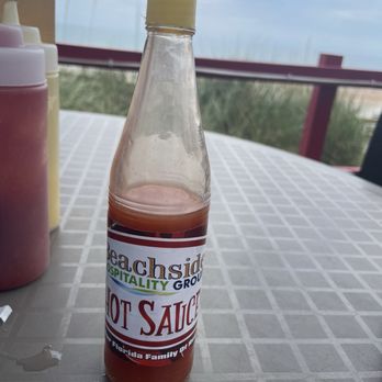 Crabby's Oceanside - Their own hot sauce.   Not as good as Tabasco but it was serviceable - Seafood Near Me - Daytona Beach, Florida