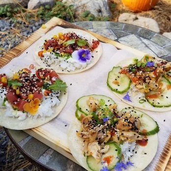 Bashakill Vineyards - Magnifique! Sushi taco on left,  general tso taco on right - Wineries Near Me - Wurtsboro, New York