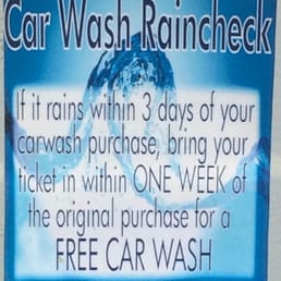 They have this awesome rain check policy for the car wash at R & M Shell. Good to keep in mind during the rainy season. They have this awesome rain check policy for the car wash at R & M Shell. Good to keep in mind during the rainy season.