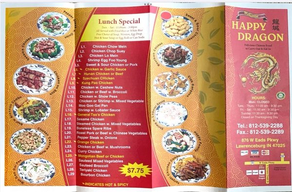 Menu photo 1 Happy Dragon Lawrenceburg, IN