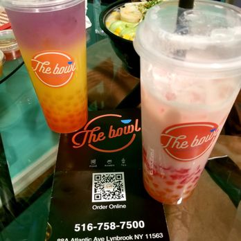 The Bowl - Passon fruit bubble tea w/boba & jelly + Strawberry Milk tea w/boba & Menu ~ 5.17.22 - Poke Near Me - Lynbrook, New York