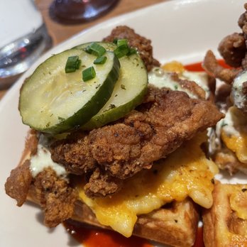 Tupelo Honey Southern Kitchen & Bar - Mac & Cheese Waffle with Asheville Hot Fried Chicken* - Southern Near Me - Myrtle Beach, South Carolina