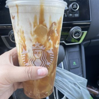Starbucks - Brown sugar, Iced Brown Sugar Oatmilk Shaken Espresso with caramel - Coffee & Tea Near Me - Orange, California