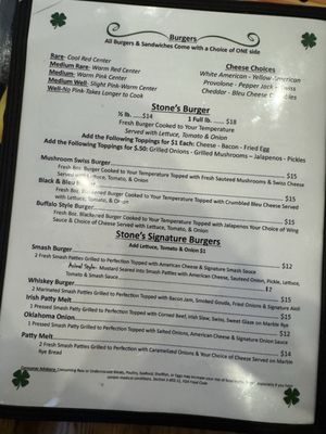Menu photo 2 Stone’s Irish Pub Keystone Heights, FL