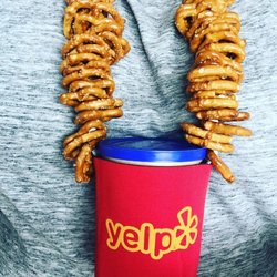 Madison on Tap - Pretzel necklace with cheese dip.
