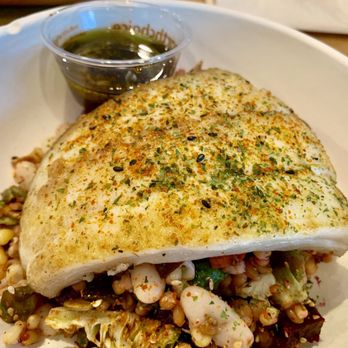 Pa'La - 24th Street - Roasted grains and veggies bowl with haddock - Mediterranean Near Me - Phoenix, Arizona Pa'La - 24th Street - Roasted grains and veggies bowl with haddock - Mediterranean Near Me - Phoenix, Arizona