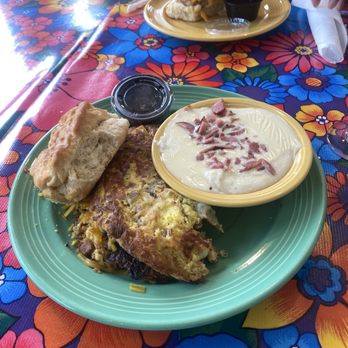 The Flying Biscuit Cafe - Piedmont Omelette with Loaded Grits - Breakfast & Brunch Near Me - Columbus, Georgia