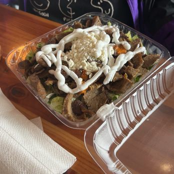 Flipside Bar And Carts - Greek Beef Over Salad - Bars Near Me - Portland, Oregon Flipside Bar And Carts - Greek Beef Over Salad - Bars Near Me - Portland, Oregon