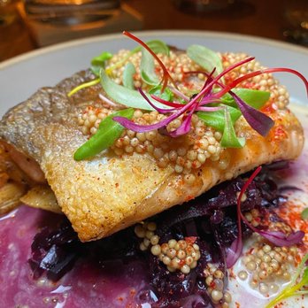 Millwright's - Seared Salmon with pastrami spiced turnips, mustard beurre blanc and pickled red cabbage. - New American Near Me - Simsbury, Connecticut Millwright's - Seared Salmon with pastrami spiced turnips, mustard beurre blanc and pickled red cabbage. - New American Near Me - Simsbury, Connecticut