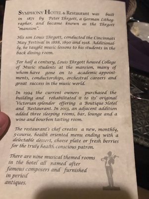 Menu photo 2 Symphony Hotel & Restaurant Cincinnati, OH Menu photo 2 Symphony Hotel & Restaurant Cincinnati, OH