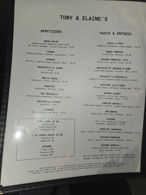 Menu photo 1 Tony & Elaine’s Boston, MA Menu photo 1 Tony & Elaine’s Boston, MA