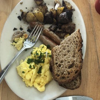 Eats - Two egg special (scrambled) with potatoes, sourdough toast and pork sausage - American Near Me - San Francisco, California