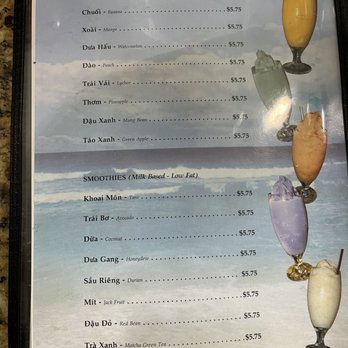 Ocean Pho - a menu for a drink at the beach - Vietnamese Near Me - Yucaipa, California