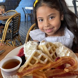 Mixed Berry waffles with bacon.