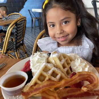 Basico Bistro Cafe - Mixed Berry waffles with bacon. - American Near Me - El Paso, Texas
