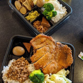 The Bento Box - veggie bento (left) and fried pork bento (right) - Taiwanese Near Me - Milpitas, California The Bento Box - veggie bento (left) and fried pork bento (right) - Taiwanese Near Me - Milpitas, California