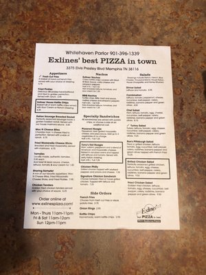 Menu photo 1 Exlines' Best Pizza in Town - Whitehaven Memphis, TN