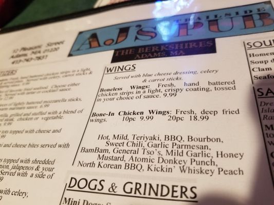 Menu photo 3 AJ’s Trailside Pub Adams, MA