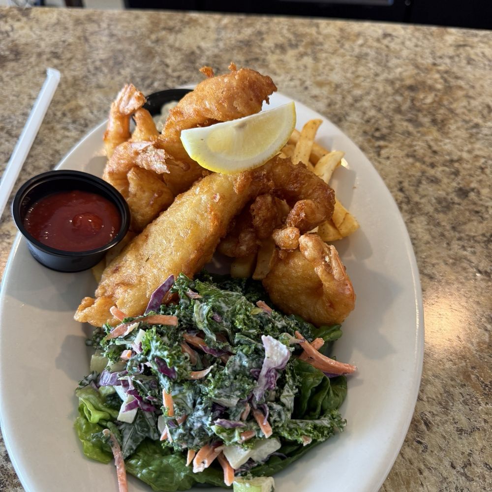 Fried fish n chips w shrimp. Fried fish n chips w shrimp.