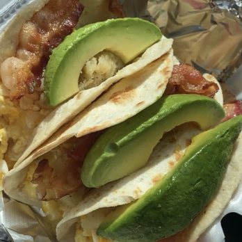Salsa Limón - Breakfast Tacos (Custom: Egg, potato, bacon, cheese, avocado) - Tacos Near Me - Dallas, Texas Salsa Limón - Breakfast Tacos (Custom: Egg, potato, bacon, cheese, avocado) - Tacos Near Me - Dallas, Texas