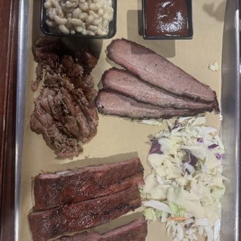 Smokin Mexican - Three meat platter with coleslaw and mac n cheese. - Mexican Near Me - Hot Springs, South Dakota