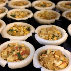 Myers of Keswick - Our delicious Veggie Balti waiting for its lattice hat before being baked golden brown.  #pie #englishshop #stickytoffeepudding