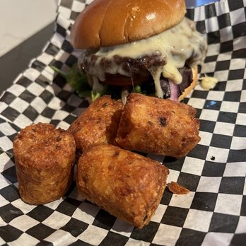 Mason Jar - The Shrooms, Man burger with a side of Tater Kegs! - Bars Near Me - Kansas City, Kansas Mason Jar - The Shrooms, Man burger with a side of Tater Kegs! - Bars Near Me - Kansas City, Kansas