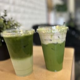 Pandan matcha and banana matcha. Sorry for the pixelated pics Pandan matcha and banana matcha. Sorry for the pixelated pics