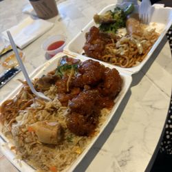 Panda Bowl - Noodles,Rice,Orange Chicken & Beef with Broccoli!!! So Absolutely Delicious!!!!