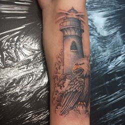 Lefty's Tattoo - Lighthouse for my mom, and eagle for my dad