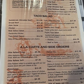 Real Jalisco - a menu for a mexican restaurant - Mexican Near Me - Eagle, Colorado