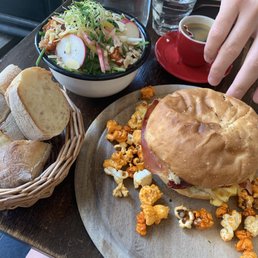 Egg burger soo good, small salad Egg burger soo good, small salad