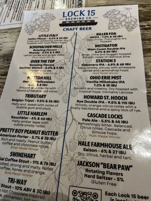 Menu photo 2 Lock 15 Brewing Co. Akron, OH Menu photo 2 Lock 15 Brewing Co. Akron, OH