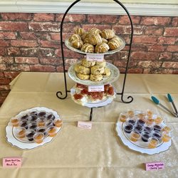 Hattie Jane's Creamery - Tea time-- pumpkin cake donuts, cheddar and bacon scones with chives, and assorted jams