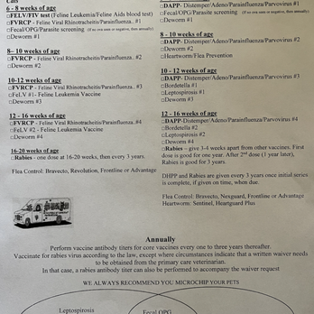Vet Connection - The optional vaccine schedule they gave as we left. - Veterinarians Near Me - Orangevale, California Vet Connection - The optional vaccine schedule they gave as we left. - Veterinarians Near Me - Orangevale, California