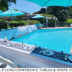 Bloomfield Party Rentals - Conference tables (18" deep, 8' long) with white, vinyl folding chairs
