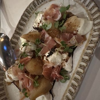 CUCINA Enoteca - Poached Pear and Buffalo Mozzarella appetizer which - Italian Near Me - Irvine, California
