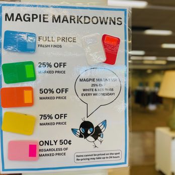 Magpie Thrift - Save Big! Save the Earth! About 80% of our merchandise is ALWAYS on sale!! - Thrift Stores Near Me - Shoreline, Washington Magpie Thrift - Save Big! Save the Earth! About 80% of our merchandise is ALWAYS on sale!! - Thrift Stores Near Me - Shoreline, Washington