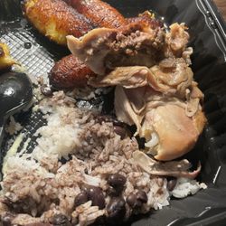 Alpaca Chicken - 1/4 Chicken Combo - Dark rice and Reg Rice Topped w/ Beans. With Plantains.