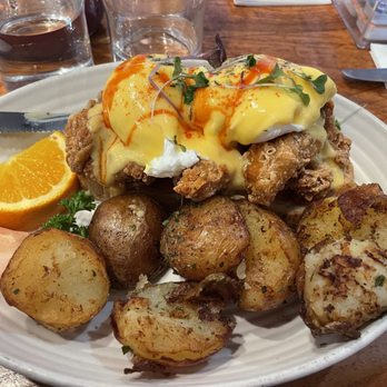 Kitchen Story - Country Benedict (4.5/5): realllyyy crispy chicken and perfectly seasoned potatoes - Breakfast & Brunch Near Me - Oakland, California Kitchen Story - Country Benedict (4.5/5): realllyyy crispy chicken and perfectly seasoned potatoes - Breakfast & Brunch Near Me - Oakland, California