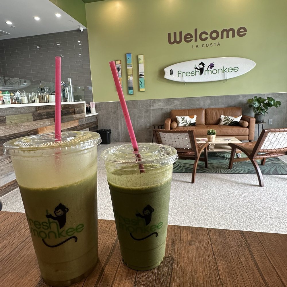 Fresh Monkee - Ultimate Green shake & Cinnamon Toast shake are delicious! Love this spot in La Costa Town Square - Juice Bars & Smoothies Near Me - Carlsbad, California Fresh Monkee - Ultimate Green shake & Cinnamon Toast shake are delicious! Love this spot in La Costa Town Square - Juice Bars & Smoothies Near Me - Carlsbad, California