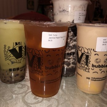 Joy2U Bubble Tea - Matcha with Red Bean Matcha Milk Tea Special, Jasmine Peach Pulp Green Tea, Oreo Creme Brulee Special, Vivi Milk Tea with pudding - Bubble Tea Near Me - Edison, New Jersey