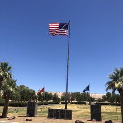 Desert Lawn Funeral Home & Memorial Gardens - Military area with USA FLAG coming into cemetery