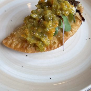 Espana Mediterranean Cuisine - Oxtail Empanada with Jalapeno Relish - Jazz & Blues Near Me - McAllen, Texas Espana Mediterranean Cuisine - Oxtail Empanada with Jalapeno Relish - Jazz & Blues Near Me - McAllen, Texas
