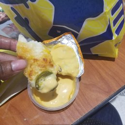 Cheese dip and pretzel