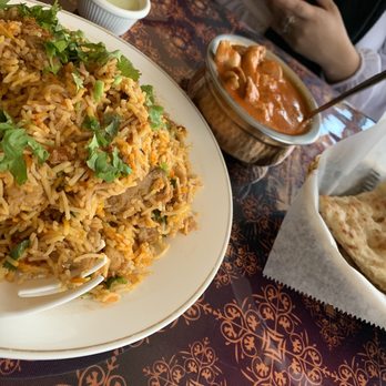 Laziza Cuisine - (left to right) Chicken biryani, chicken tikka masala, naan - Seafood Near Me - Williamsport, Pennsylvania