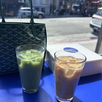 Juniper - Iced matcha latte & their seasonal latte (orange and panda vanilla) - Coffee & Tea Near Me - San Francisco, California Juniper - Iced matcha latte & their seasonal latte (orange and panda vanilla) - Coffee & Tea Near Me - San Francisco, California