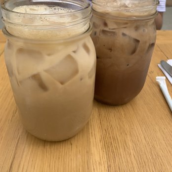 The Peach Cafe - Left to right: Vanilla Latte and Cafe Mocha -iced - New American Near Me - Monrovia, California The Peach Cafe - Left to right: Vanilla Latte and Cafe Mocha -iced - New American Near Me - Monrovia, California